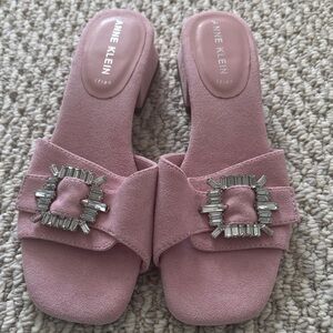 Anne Klein Pink Suede Mules with Silver Accents